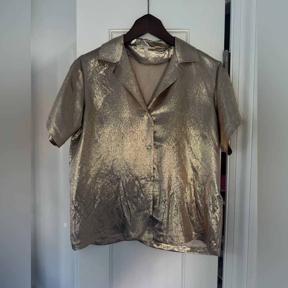 Maje Mettalic Gold Short Sleeve Blouse